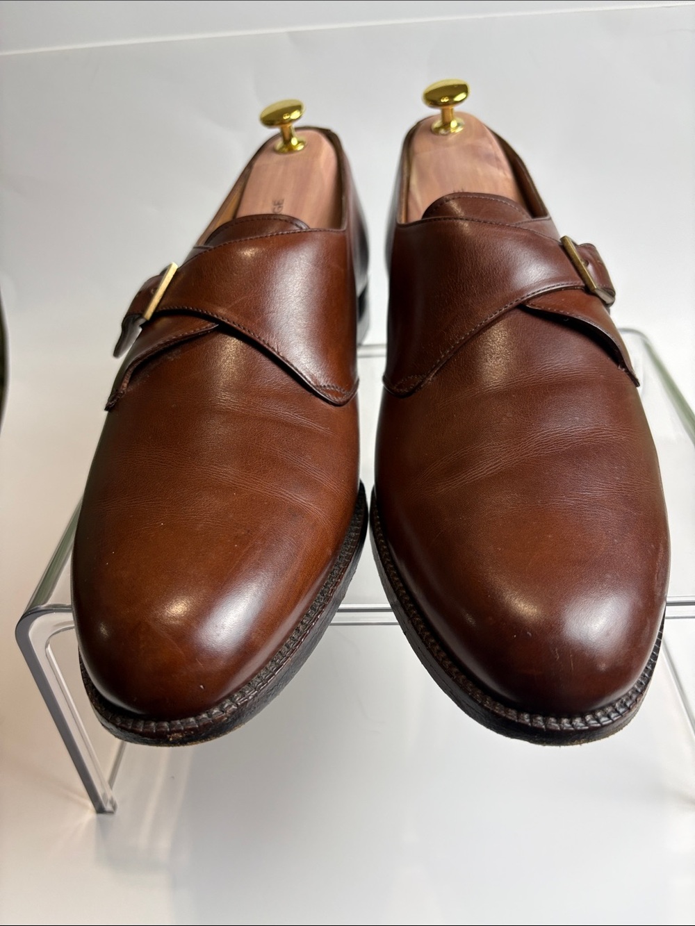 Salvatore Ferragamo Brown Leather Single Monk Strap Loafers